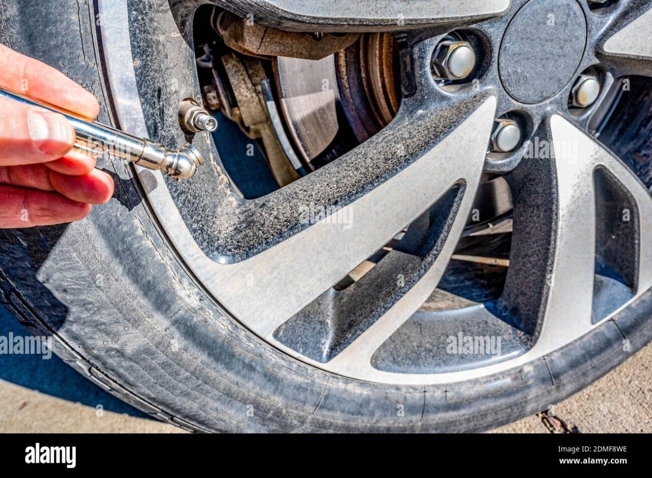 Performing maintenance check on a vehicle tire by checking pressure ... How To Check And Maintain Vehicle Tire Pressure